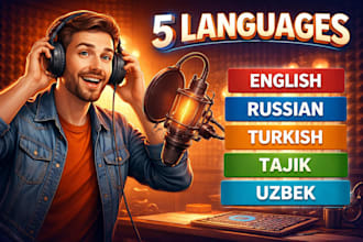 record a professional male voice over in multiple languages