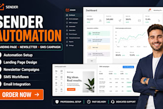 steup sender automation sender landing page sender newsletter SMS campaign