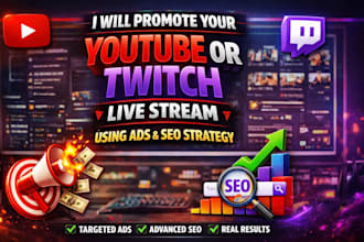 promote your youtube or twitch live stream using ads and SEO strategy