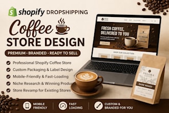 build shopify coffee dropshipping store with label design and roastify branding