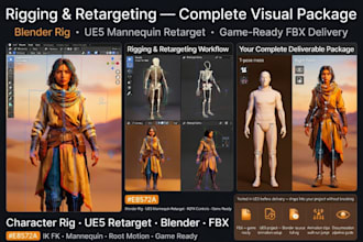 rig and retarget custom character to ue5 mannequin skeleton blender fbx for game