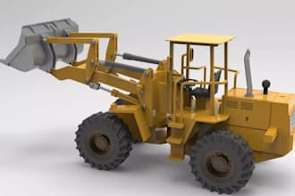 design 3d construction equipment, wheel loader, excavator with detailed assembly