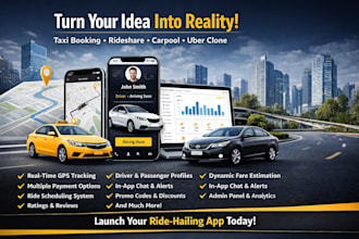 develop taxi booking app, rideshare app, carpool, uberclone app booking website