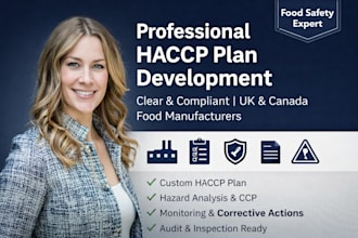 develop a professional haccp plan for food manufacturers in UK and canada