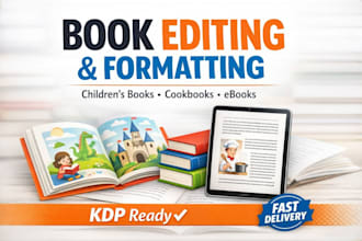 edit picture book, children book, cookbook as a book editor, book formatting