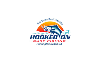 design classic hooked surf fishing logo