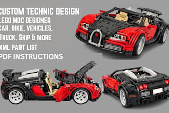 design custom lego technic car, bike, or minifig scale moc with instructions