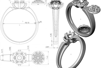 do hand drawn jewelry sketch, ring and pendant design in 3d cad and concept art