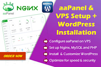 install aapanel on vps, set up nginx, mysql, PHP, install wordpress, dns and SSL