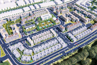 render 3d street level neighborhood, apartment complex,urban housing,aerial view