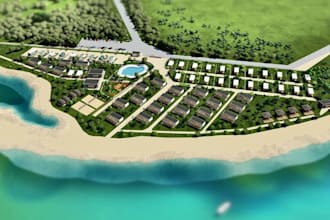 replan camping resort, master plan render, waterfront property, community design