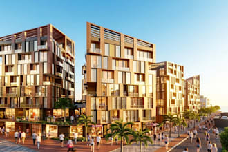 3d coastal areas,mixed use development,housing complex render,residential towers