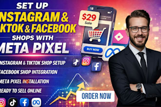 set up instagram, tiktok, facebook shops with meta pixel