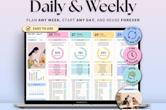 design productivity and routine planner for daily, weekly, monthly goals