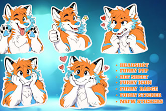 draw amazing furry stickers, furry badge, furry icon pfp headshot, nsfw stickers