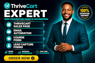 design thrivecart sales page, email automation, course form, lead capture forms