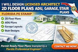 design licensed architect 2d floor plans adu garage stair plans florida pe stamp
