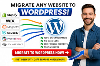wordpress migration migrate shopify wix magento godaddy ionos to wordpress