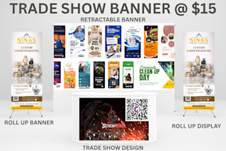 create event trade show banner, trade show booth design, signage roll up banner