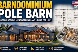 draw barndominium pole barn house plans floor plan home 3d rendering blueprint
