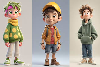 design pixar style cartoon 3d cute character for game and 3d printing
