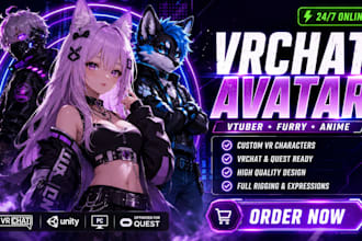 create vrchat avatar, vtuber furry avi, anime VR character and custom 3d avatar