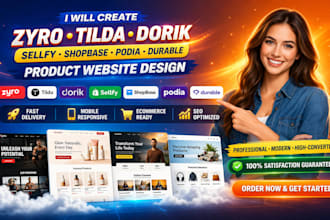 create zyro tilda dorik sellfy shopbase podia durable product website design