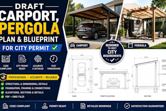 draft carport, pergola plan, and blueprint for city permit