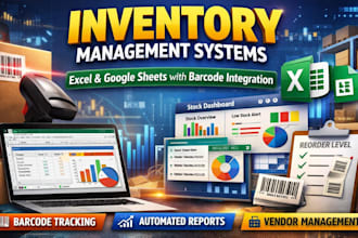 design custom inventory barcode management system in excel and google sheet