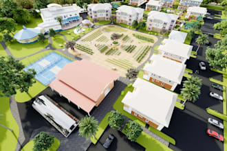 design landscape master site plan, urban housing development, community center