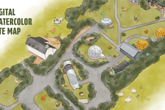 illustrate custom digital watercolor site map