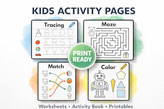 design children activity book worksheets and kids learning pages
