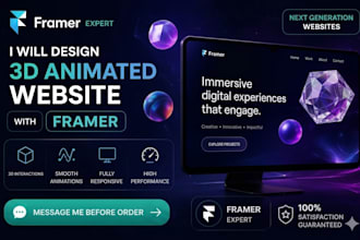 design 3d animated website with framer, fully responsive modern interactive site