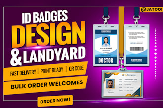 design professional id card, employee badge, staff id, and lanyard design