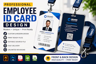 create modern employee id card, staff badge and lanyard design