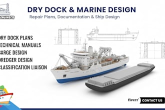 dry dock repair plans and technical documentation, barge and dredger ship design