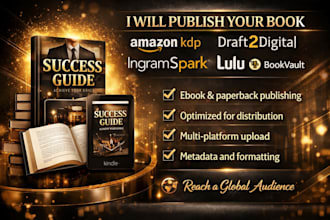 publish your book on amazon KDP, ingramspark, lulu, draft2digital and bookvault