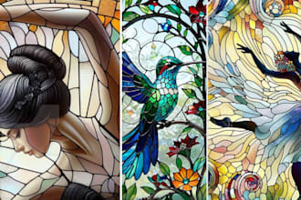 create custom stained glass art design, tarot, mosaic illustration