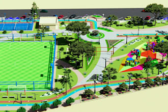 design 2d 3d modern recreational park, site master plan, leisure space rendering