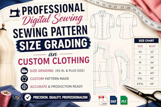 create professional sewing patterns, size grading, and custom clothing patterns