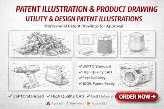 do patent illustration, product drawing, utility and design patent illustration