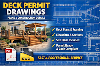 create deck permit drawings, patio, hut, pergola and porch construction drawings