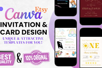 design canva invitation templates, wedding invitation, digital planner etsy shop