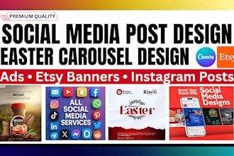 design social media post ads esty banners and instagram carousels easter designs