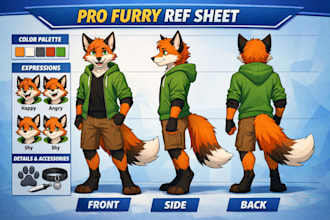 design a professional furry oc reference sheet and anthro ref