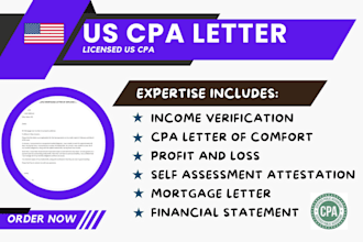 provide US CPA letter, CPA comfort letter and income verification letter