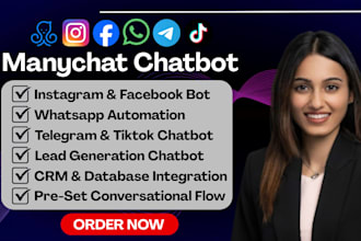 build manychat chatbot for instagram, facebook, whatsapp, telegram and tiktok