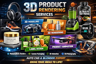 design 3d product models, realistic rendering, label, animation using blender