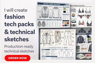 design professional streetwear tech pack, fashion illustration for manufacturing