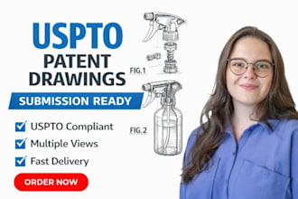draw uspto patent drawing , patent illustration, utility or design patent filing